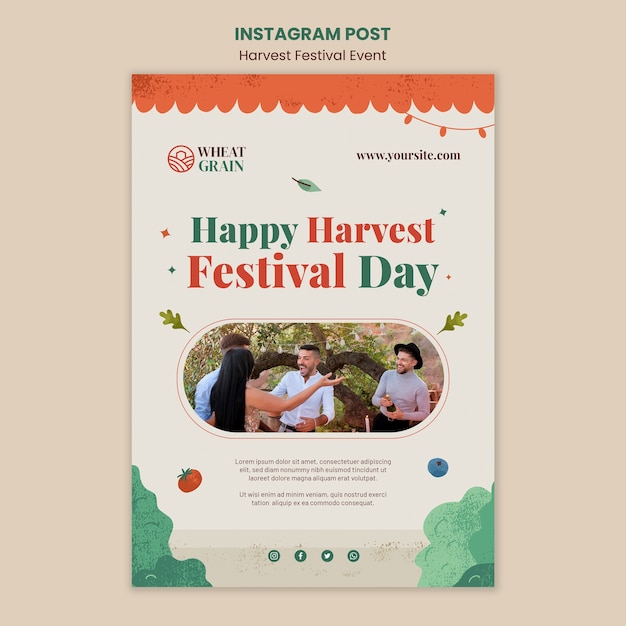 Gratis PSD oogstfeest viering instagram post