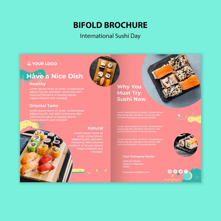 PSD gratuito opuscolo bifold internazionale di sushi day