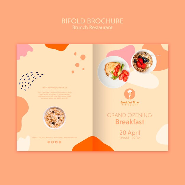 Opuscolo bifold per la prima colazione d'inaugurazione