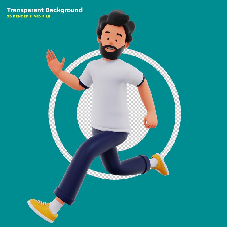 PSD Gratis orang-orang bahagia bersukacita atas pekerjaan yang sukses dengan berlari dengan gembira konsep bisnis dan kesuksesan ilustrasi kartun 3d