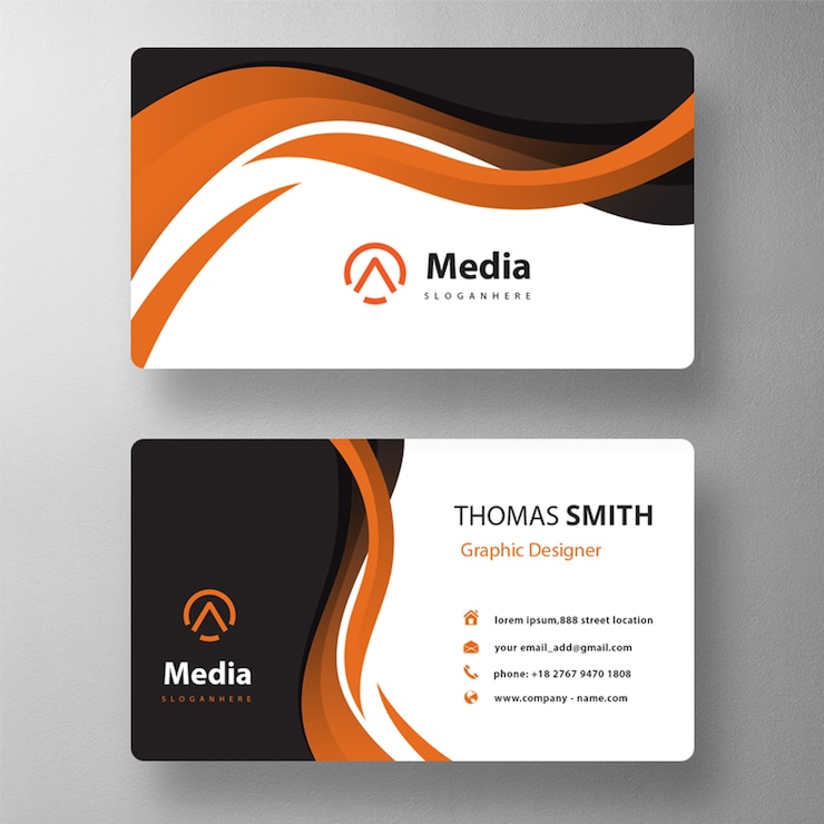 Gratis PSD oranje golvende stijl visitekaartje mockup