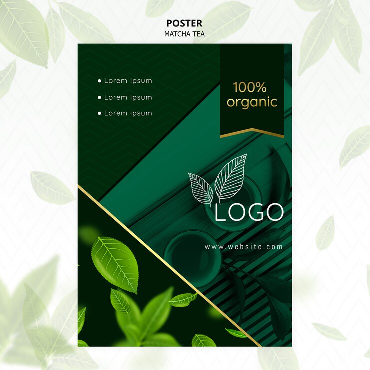 Gratis PSD organische matcha thee poster sjabloon