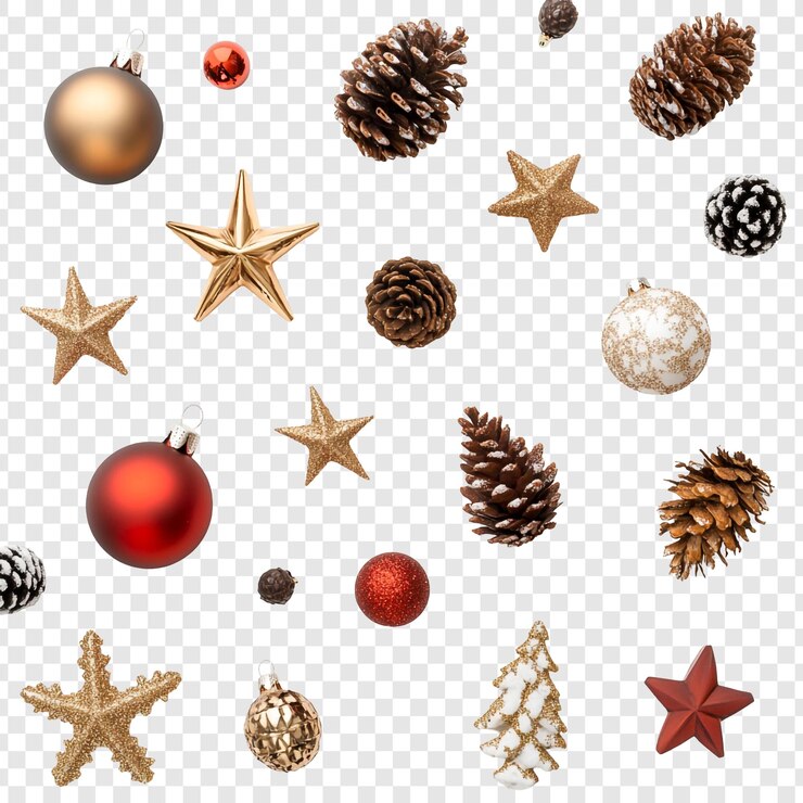 PSD gratuito ornamento natalizio festivo e collage di coni di pino