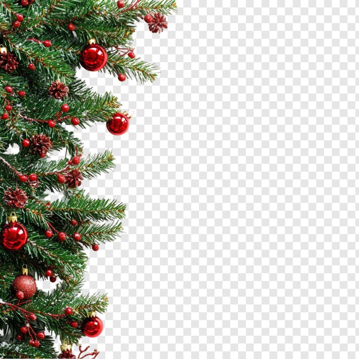 PSD gratuito ornamentos rojos y ramas de pino verdes de navidad