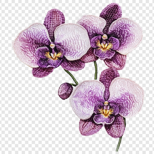 Orquídeas púrpuras bordadas en primer plano