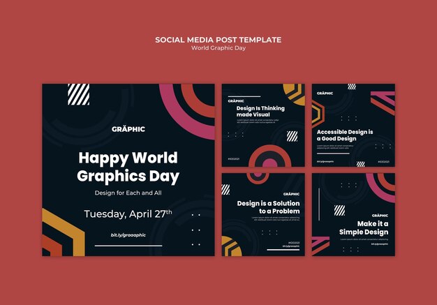 Pacchetto di post sui social media per la giornata mondiale della grafica