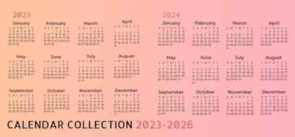 PSD gratuito pack de calendario 20232024 con degradado rosa