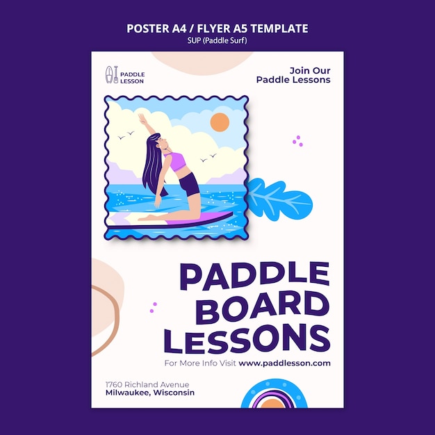 Gratis PSD paddle surf verticale postersjabloon met abstracte vormen