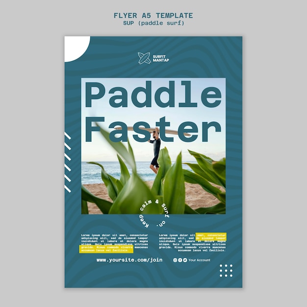 Gratis PSD paddleboard surflessen verticale flyer sjabloon