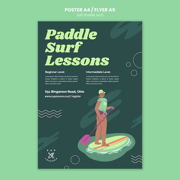 Gratis PSD paddleboarding klassen verticale poster sjabloon