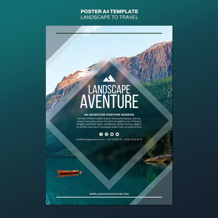 PSD gratuito paesaggio per modello di poster concetto di viaggio