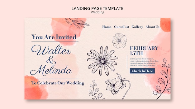 Página de aterrizaje de bodas con acuarelas florales