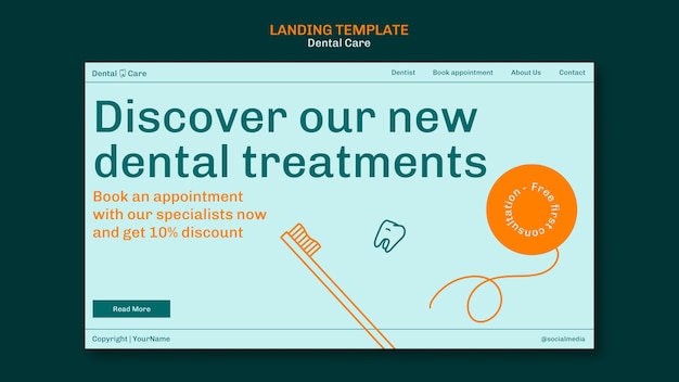 PSD gratuito página de aterrizaje de diseño plano para el cuidado dental