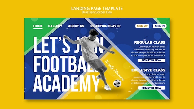 Página de aterrizaje de fútbol brasileño de diseño plano