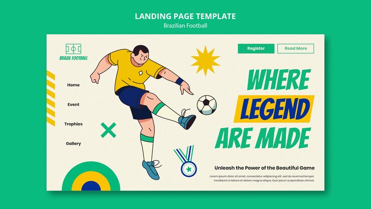 PSD gratuito página de aterrizaje de fútbol brasileño de diseño plano