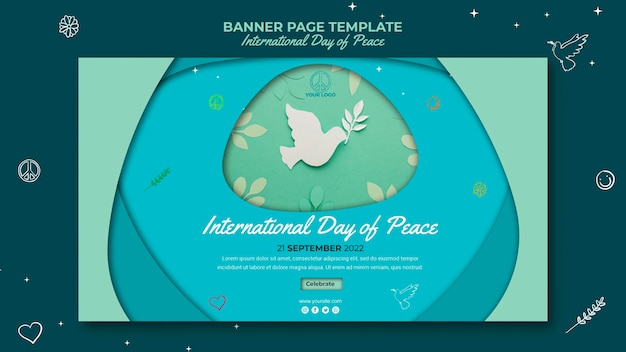 PSD gratuito página de banner del día internacional de la paz con pájaro de papel