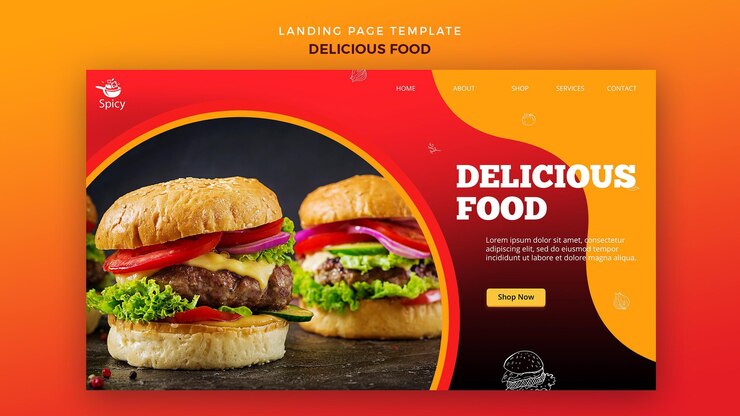 PSD gratuito página de destino de comida deliciosa
