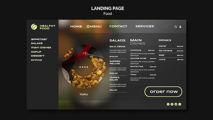 PSD gratuito página de destino de comida deliciosa