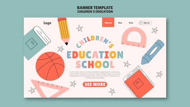 Página de destino de diseño plano para la educación de los niños