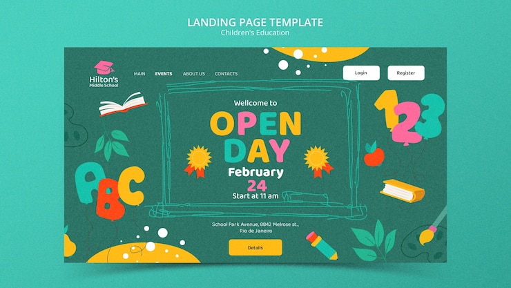 PSD gratuito página de destino de diseño plano para la educación de los niños