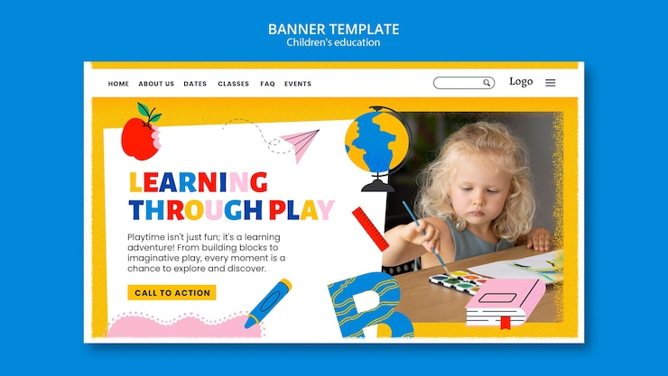 PSD gratuito página de destino de diseño plano para la educación de los niños