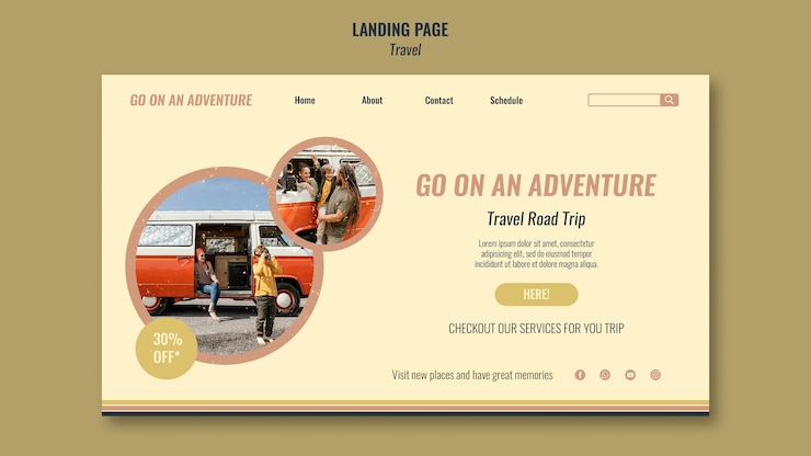 PSD gratuito página de destino web de viajes por carretera