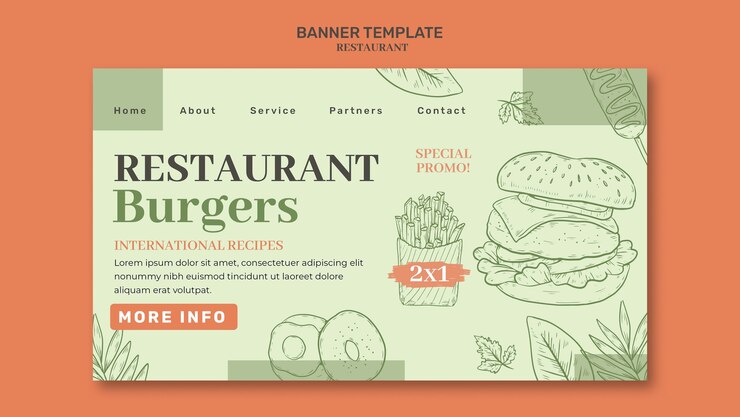 PSD gratuito pagina di atterraggio di apertura del ristorante disegnata a mano