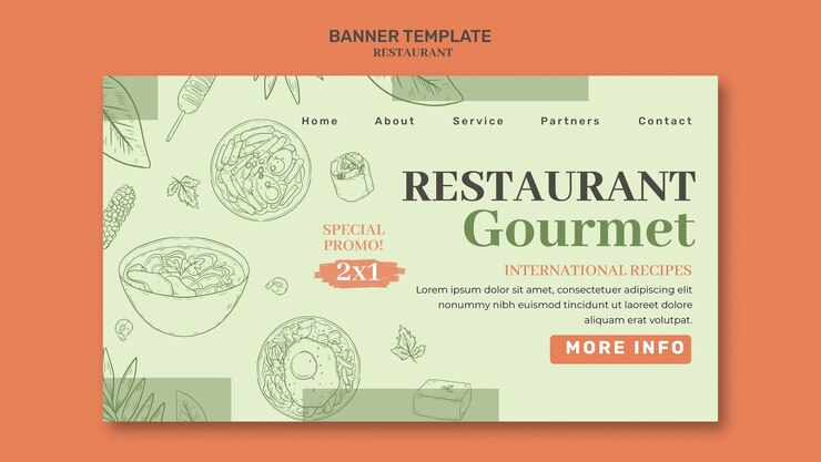 PSD gratuito pagina di atterraggio di apertura del ristorante disegnata a mano