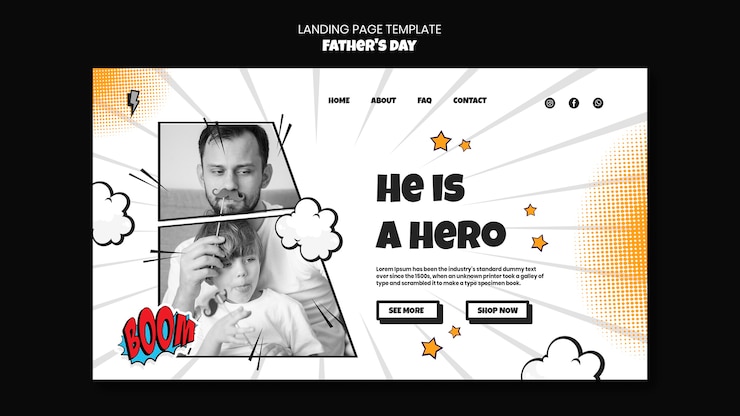 PSD gratuito pagina di destinazione comica per la festa del papà