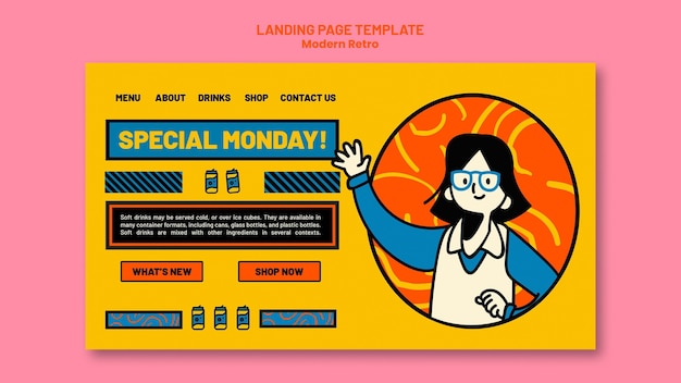 Pagina di destinazione con design vintage moderno per bevande analcoliche