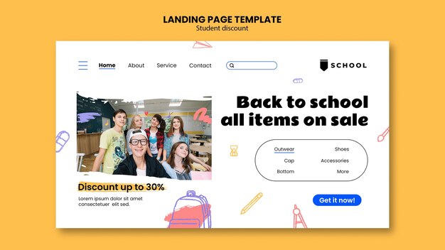 Pagina di destinazione degli sconti per studenti disegnata a mano