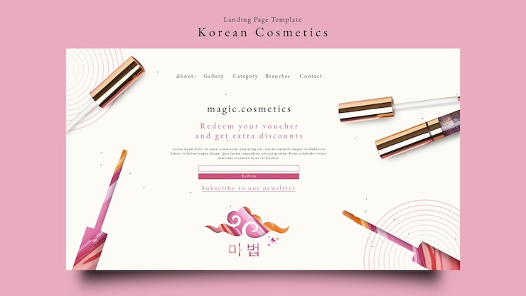 PSD gratuito pagina di destinazione dei cosmetici coreani