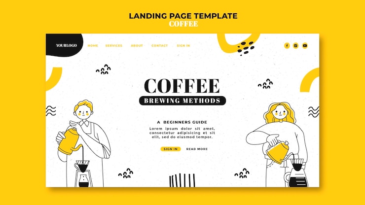 PSD gratuito pagina di destinazione del caffè