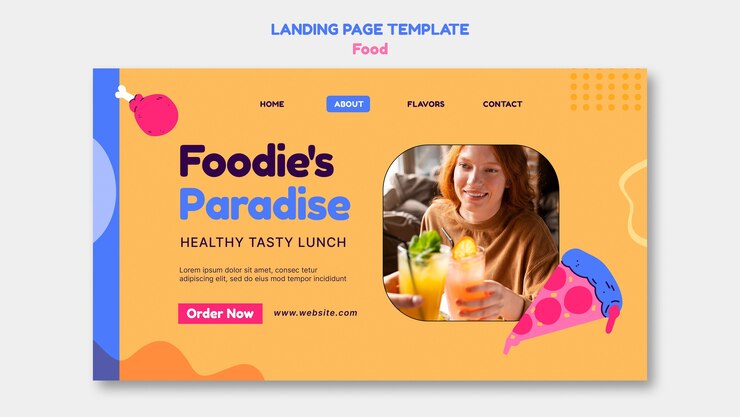 PSD gratuito pagina di destinazione del cibo delizioso disegnata a mano