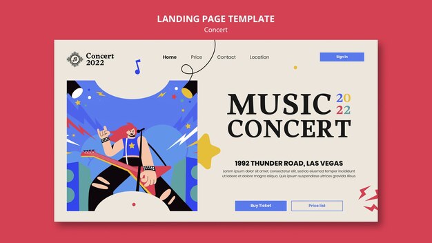 Pagina di destinazione del concerto di musica disegnata a mano