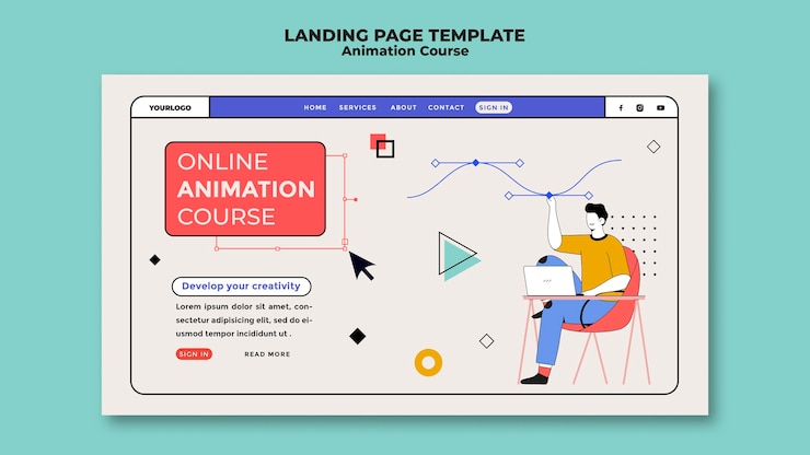 PSD gratuito pagina di destinazione del corso di animazione online