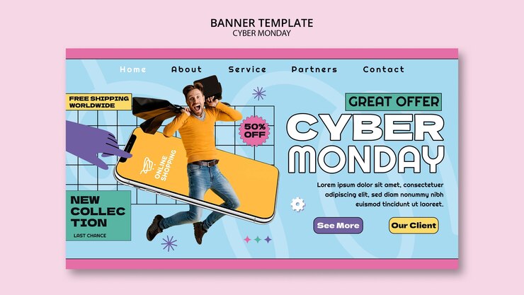 PSD gratuito pagina di destinazione del cyber lunedì dal design piatto