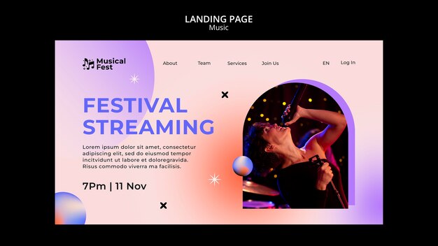 Pagina di destinazione del festival di musica sfumata