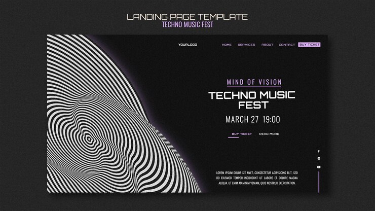 PSD gratuito pagina di destinazione del festival musicale techno