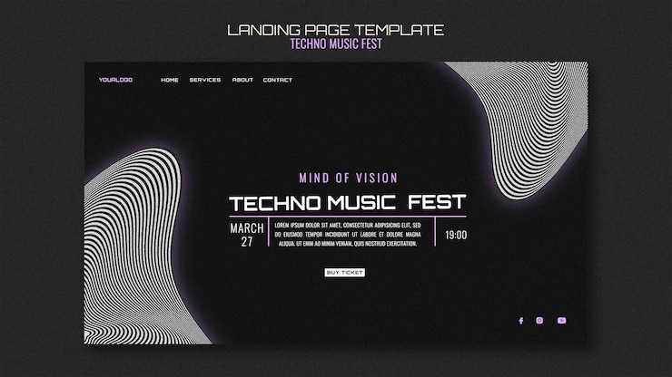 PSD gratuito pagina di destinazione del festival musicale techno