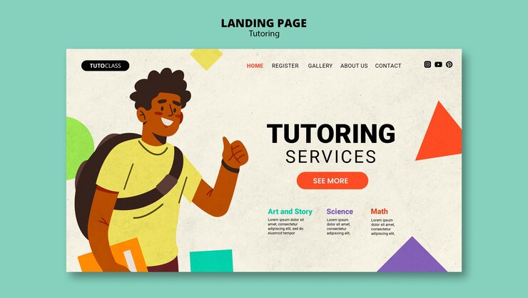PSD gratuito pagina di destinazione del lavoro di tutoraggio flat design