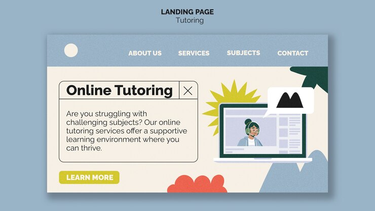 PSD gratuito pagina di destinazione del lavoro di tutoraggio flat design