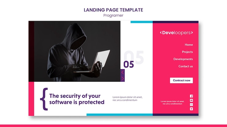 PSD gratuito pagina di destinazione del modello di annuncio del programmatore
