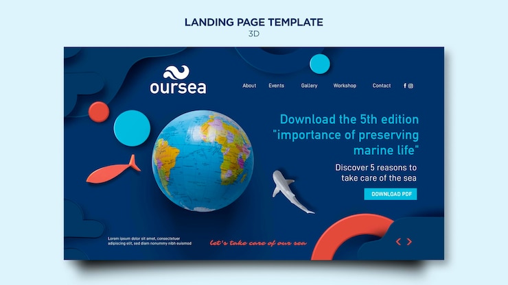 PSD gratuito pagina di destinazione del workshop sull'ambiente marino