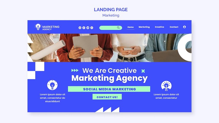 PSD gratuito pagina di destinazione dell'agenzia di marketing
