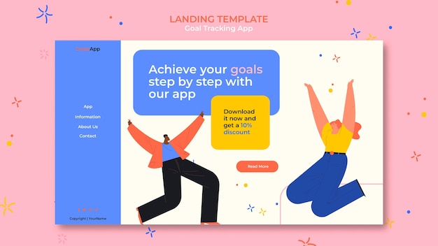 Pagina di destinazione dell'app per il monitoraggio degli obiettivi di design piatto