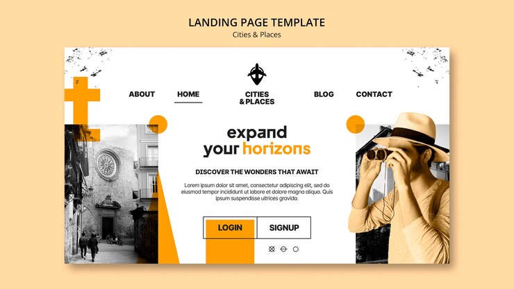 PSD gratuito pagina di destinazione dell'avventura itinerante dal design piatto