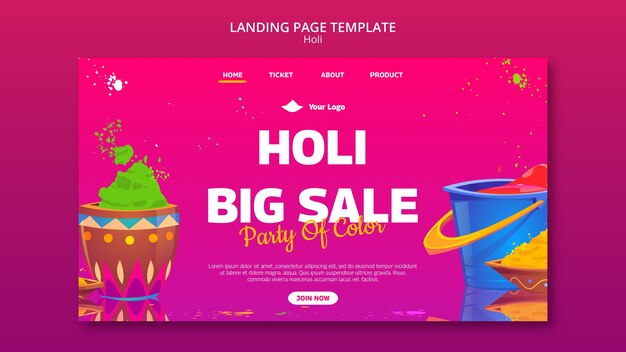 Pagina di destinazione della celebrazione del festival di Holi