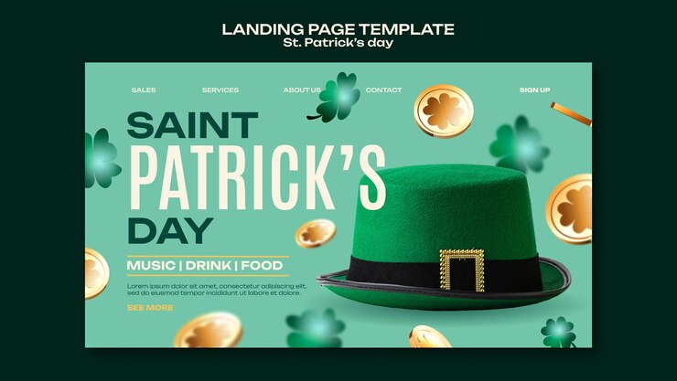 PSD gratuito pagina di destinazione della celebrazione del giorno di san patrizio