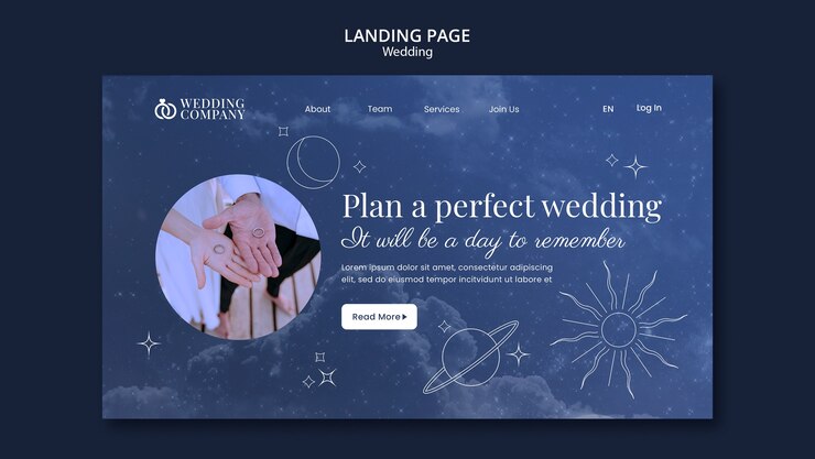 PSD gratuito pagina di destinazione della celebrazione del matrimonio celeste